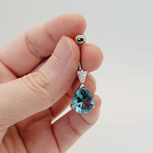 New Sterling Silver CZ Belly Button Navel Ring - Picture 2 of 4